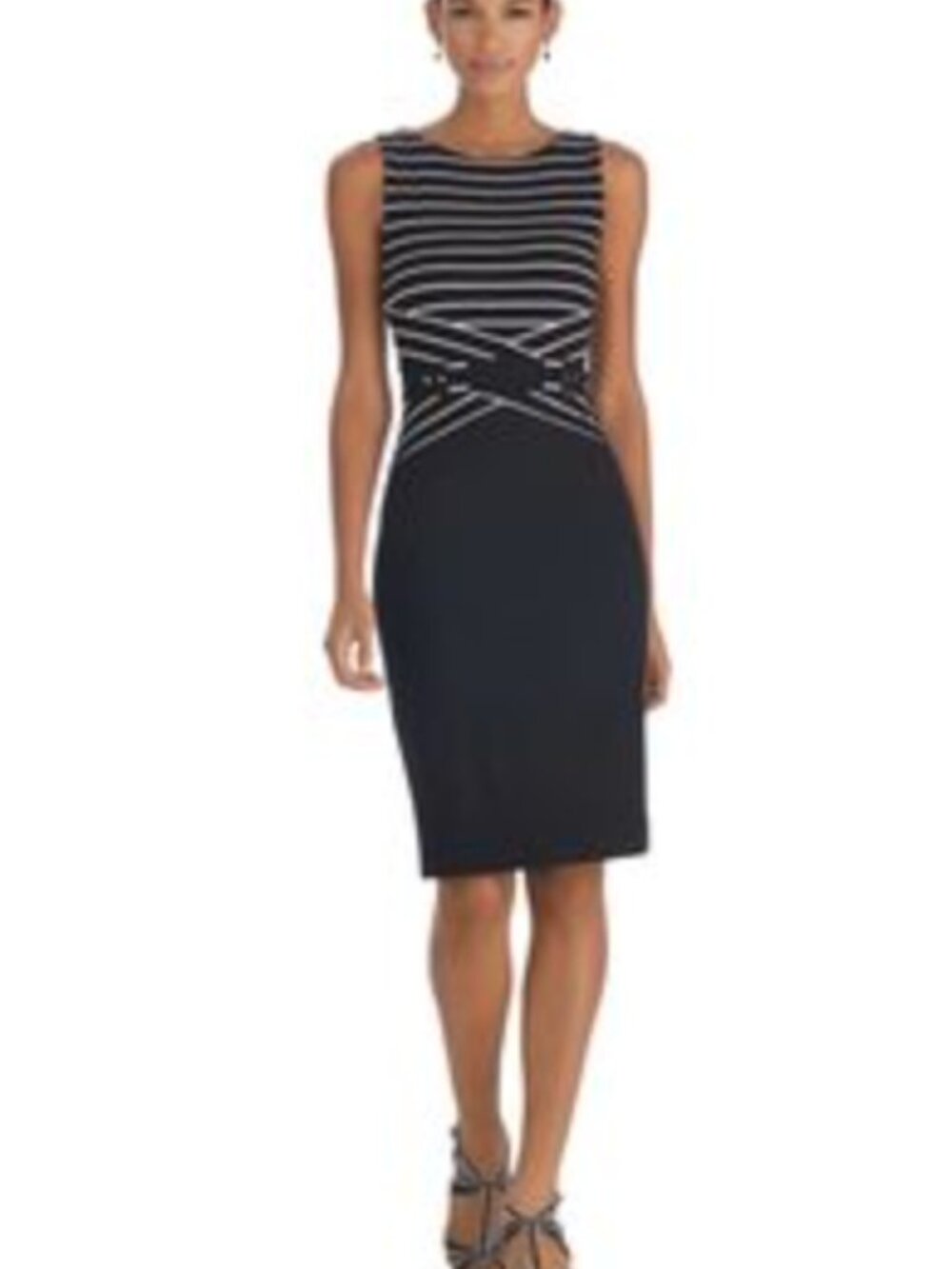 WHITE HOUSE BLACK MARKET Striped Sheath Dress Faux Belt Waist Size 6